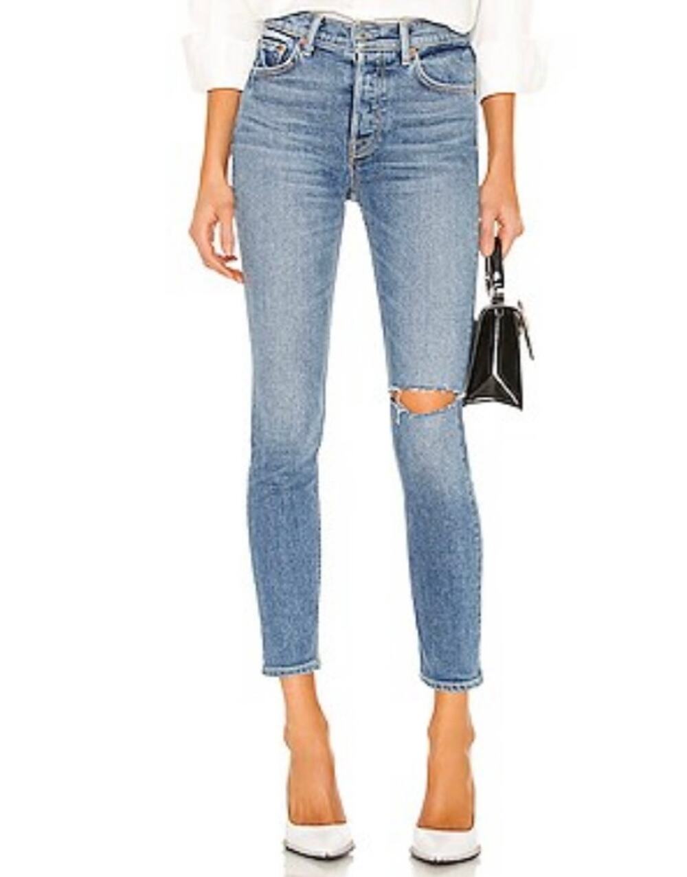 GRLFRND Button Fly Skinny Leg High Rise Distressed Karolina in Not Me Size 26